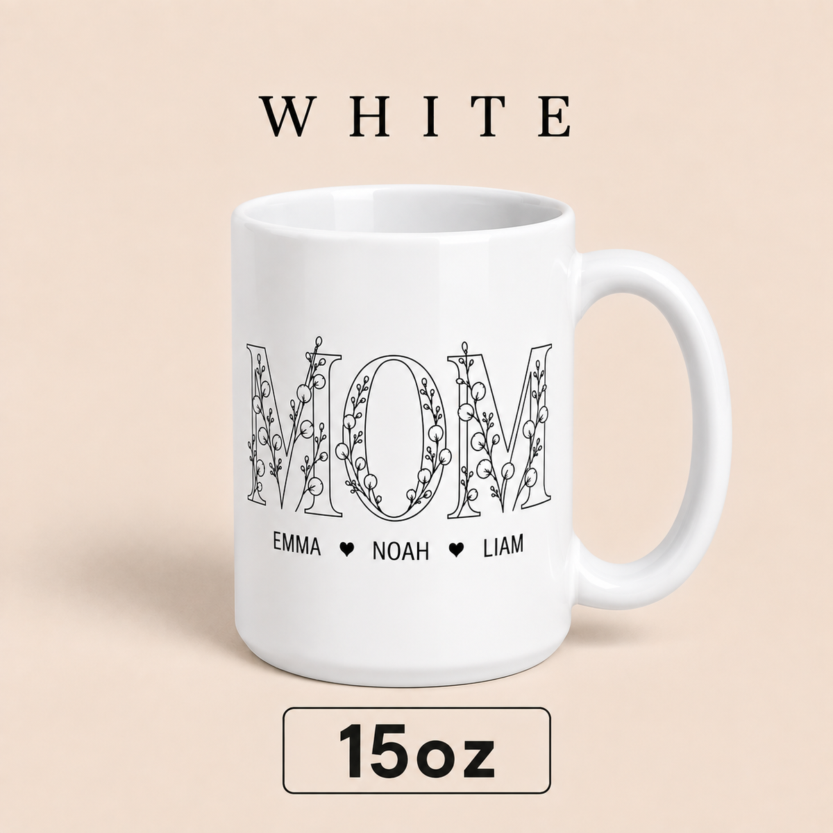 Personalized Mom Mug with Kids Names, Floral Mom Coffee Mug, Custom Mother’s Day Gift for Mom