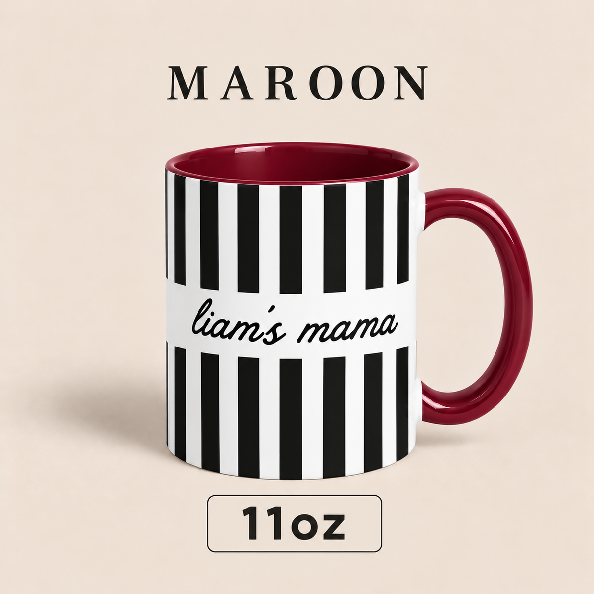 Personalized Mama Mug with Child’s Name, Custom Mom Mug, Striped Mother’s Day Gift for Mom