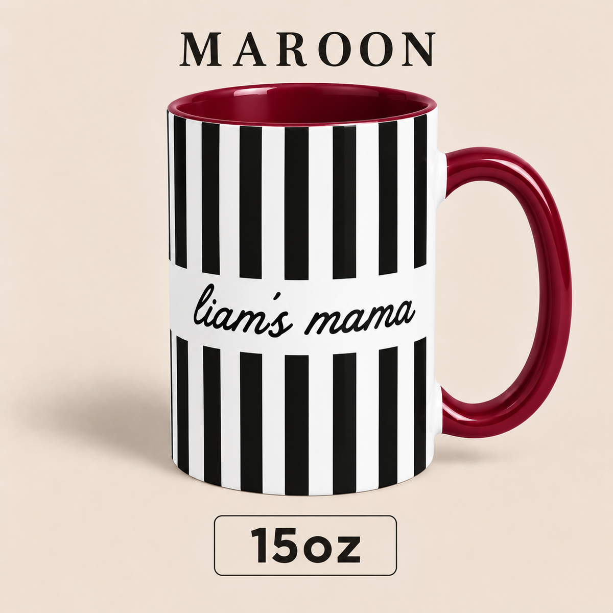 Personalized Mama Mug with Child’s Name, Custom Mom Mug, Striped Mother’s Day Gift for Mom