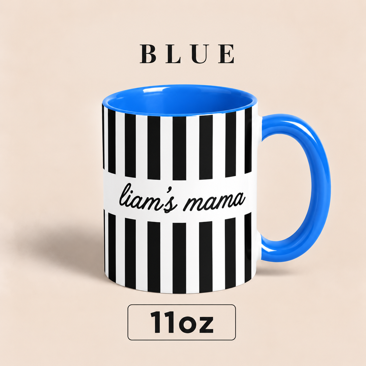 Personalized Mama Mug with Child’s Name, Custom Mom Mug, Striped Mother’s Day Gift for Mom