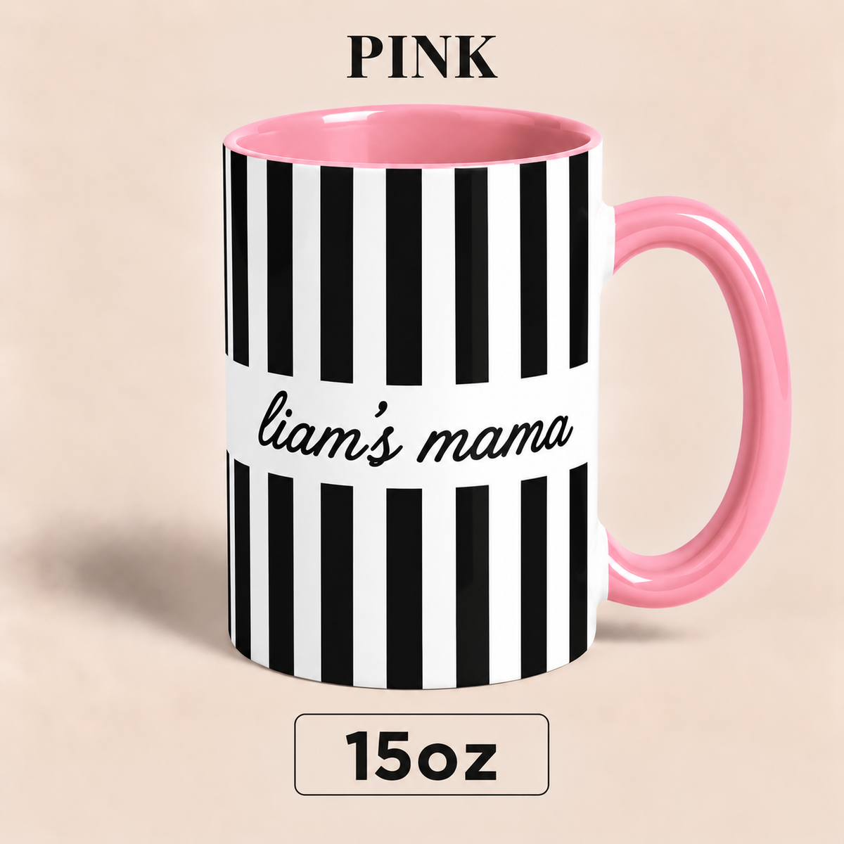 Personalized Mama Mug with Child’s Name, Custom Mom Mug, Striped Mother’s Day Gift for Mom