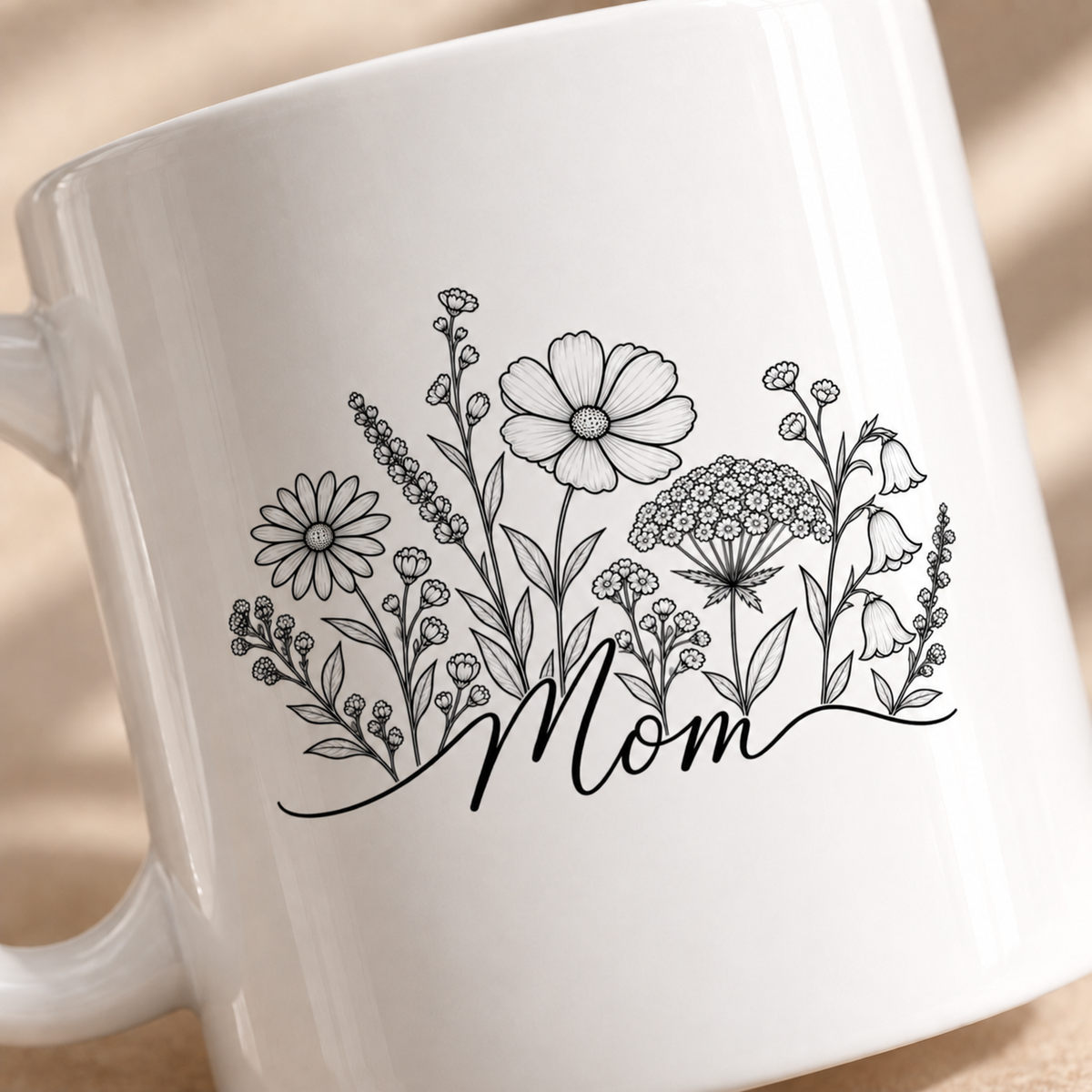 Personalized wildflower Mom mug with custom mom title