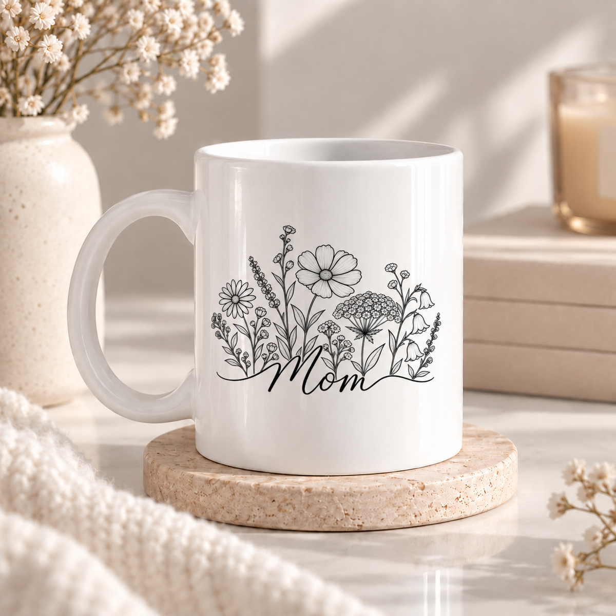 Custom Mom title floral ceramic mug