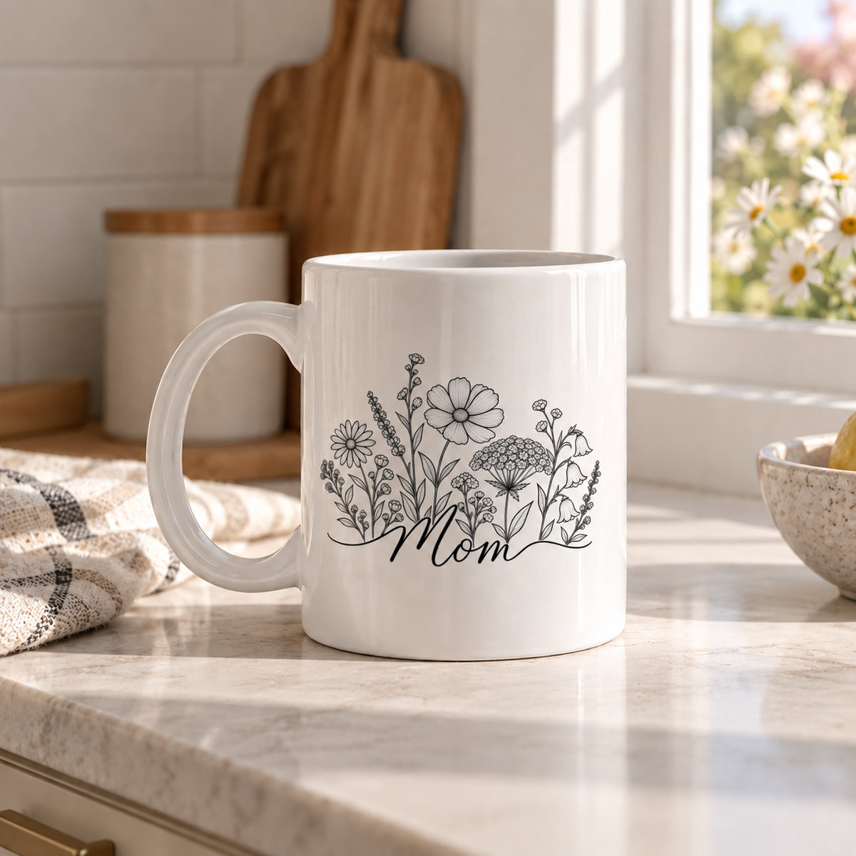Personalized Mom floral coffee mug gift for mother
