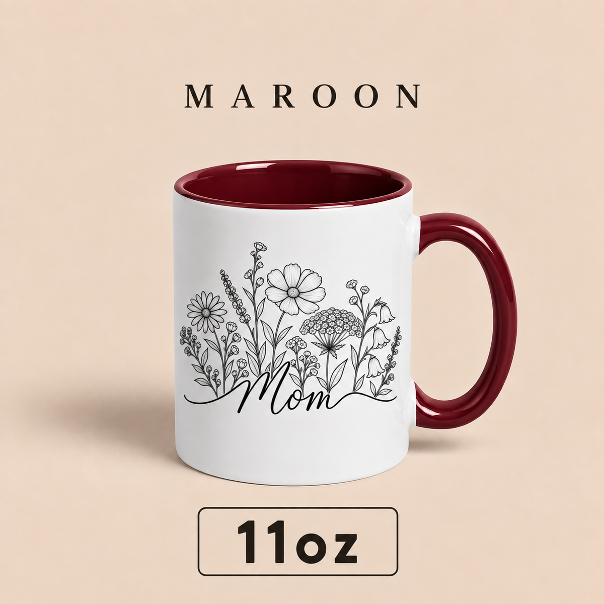Personalized Mom Floral Mug, Custom Mom Title Coffee Mug, Mother’s Day Gift for Mom, Mommy Mama Mum Gift