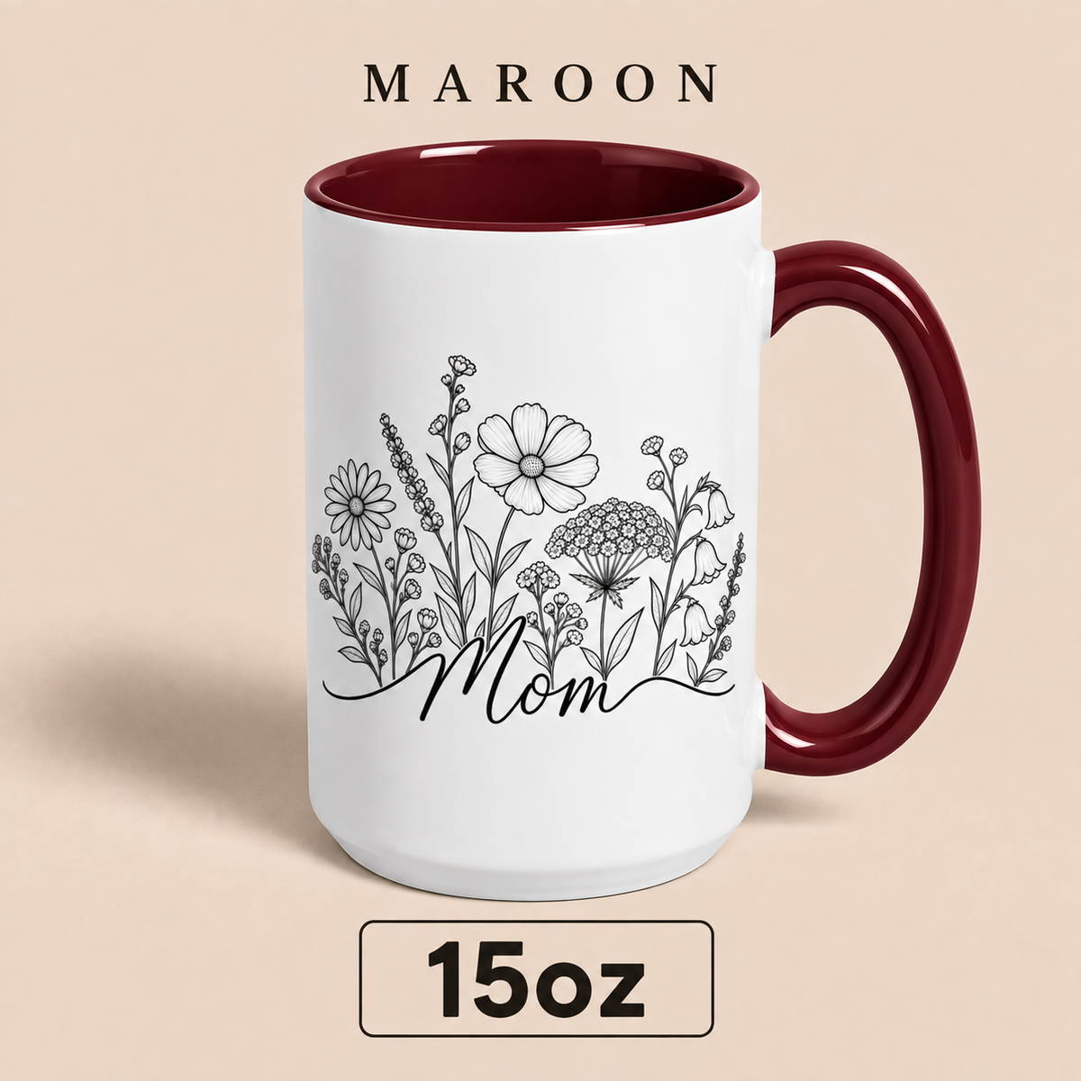 Personalized Mom Floral Mug, Custom Mom Title Coffee Mug, Mother’s Day Gift for Mom, Mommy Mama Mum Gift