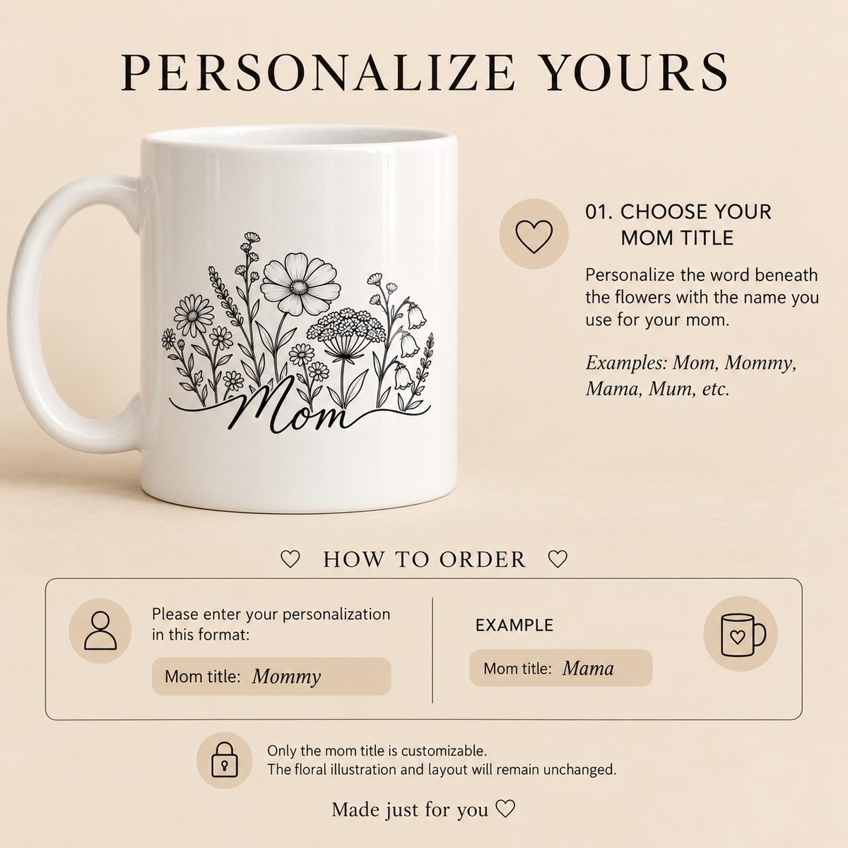 Personalized Mom floral mug custom title options Mommy Mama Mum
