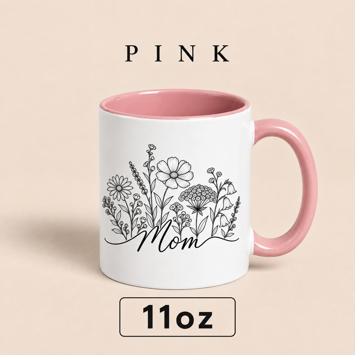 Personalized Mom Floral Mug, Custom Mom Title Coffee Mug, Mother’s Day Gift for Mom, Mommy Mama Mum Gift