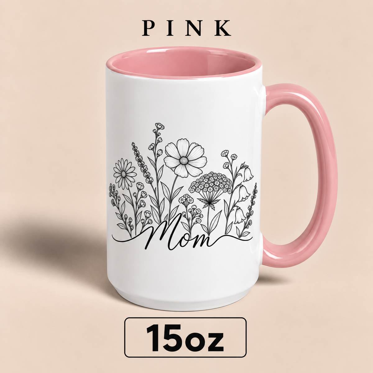 Personalized Mom Floral Mug, Custom Mom Title Coffee Mug, Mother’s Day Gift for Mom, Mommy Mama Mum Gift