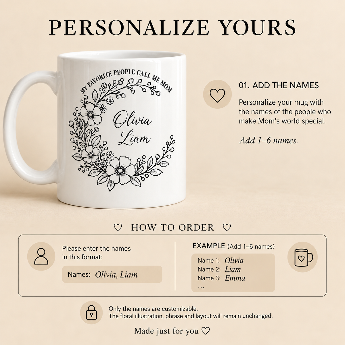 Personalized Mom mug add 1 to 6 children names
