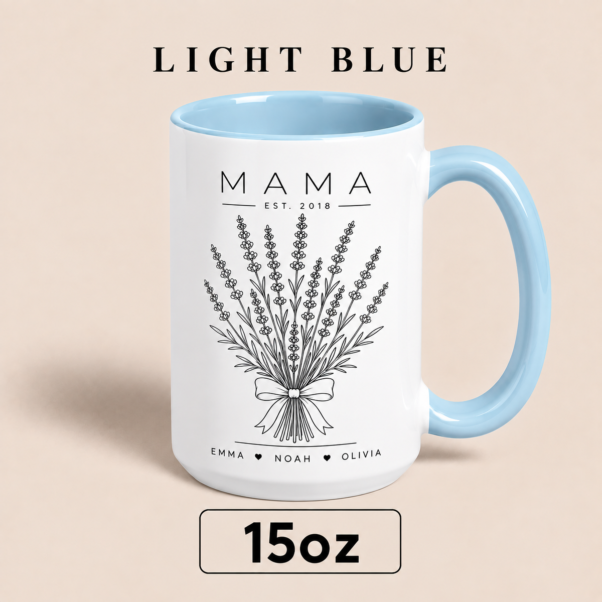 Personalized Mama Mug with Kids Names, Lavender Mom Mug, Custom Est Year Mother’s Day Gift