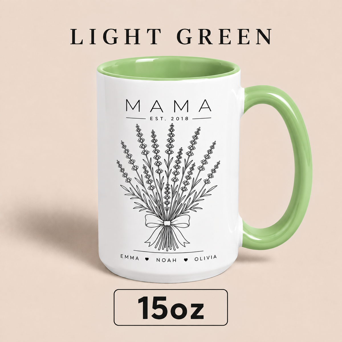 Personalized Mama Mug with Kids Names, Lavender Mom Mug, Custom Est Year Mother’s Day Gift
