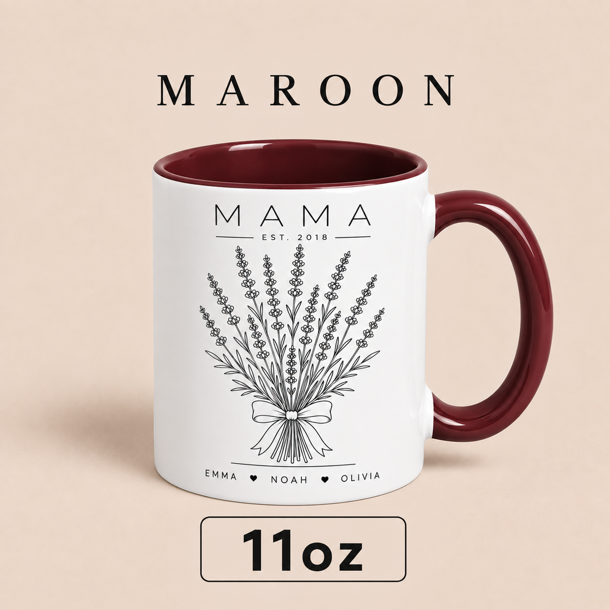 Personalized Mama Mug with Kids Names, Lavender Mom Mug, Custom Est Year Mother’s Day Gift