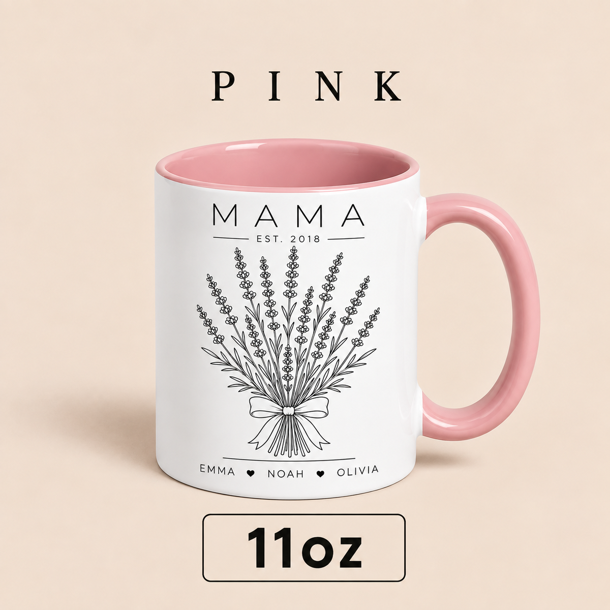 Personalized Mama Mug with Kids Names, Lavender Mom Mug, Custom Est Year Mother’s Day Gift