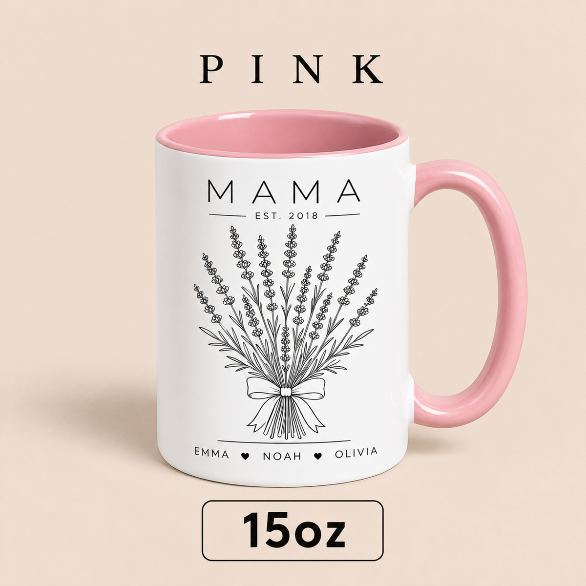 Personalized Mama Mug with Kids Names, Lavender Mom Mug, Custom Est Year Mother’s Day Gift