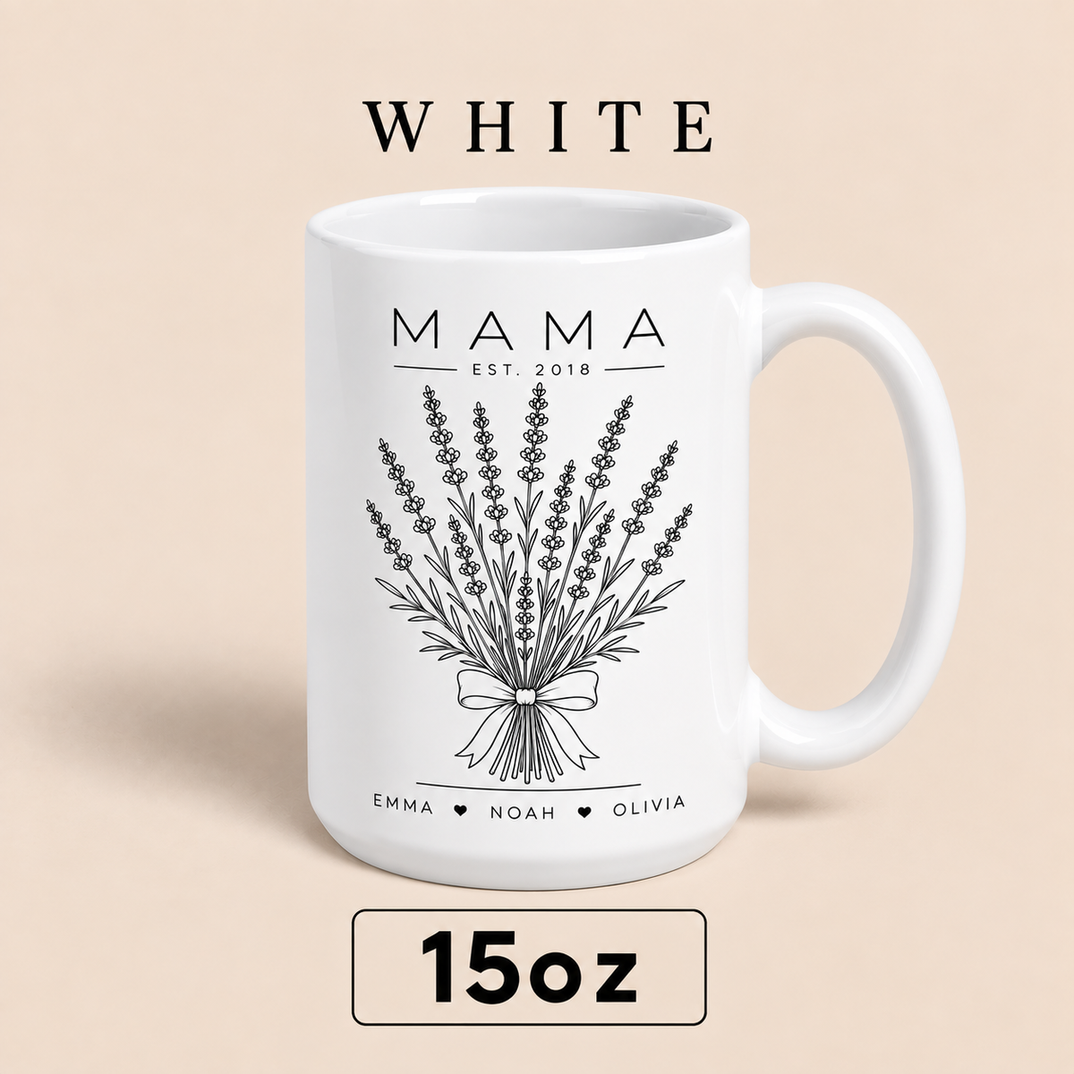 Personalized Mama Mug with Kids Names, Lavender Mom Mug, Custom Est Year Mother’s Day Gift