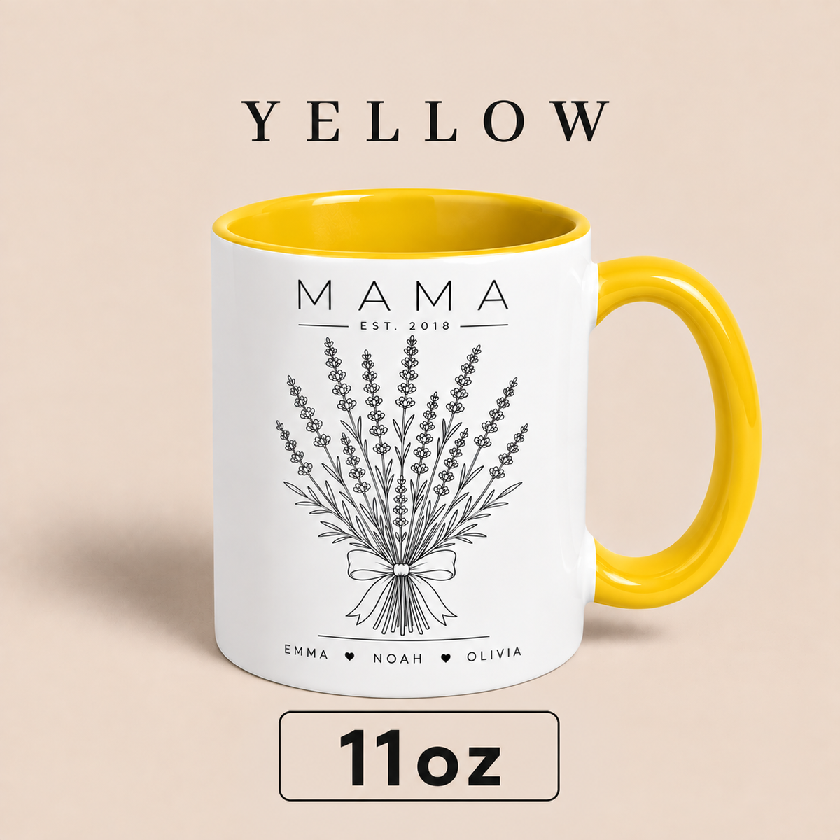 Personalized Mama Mug with Kids Names, Lavender Mom Mug, Custom Est Year Mother’s Day Gift