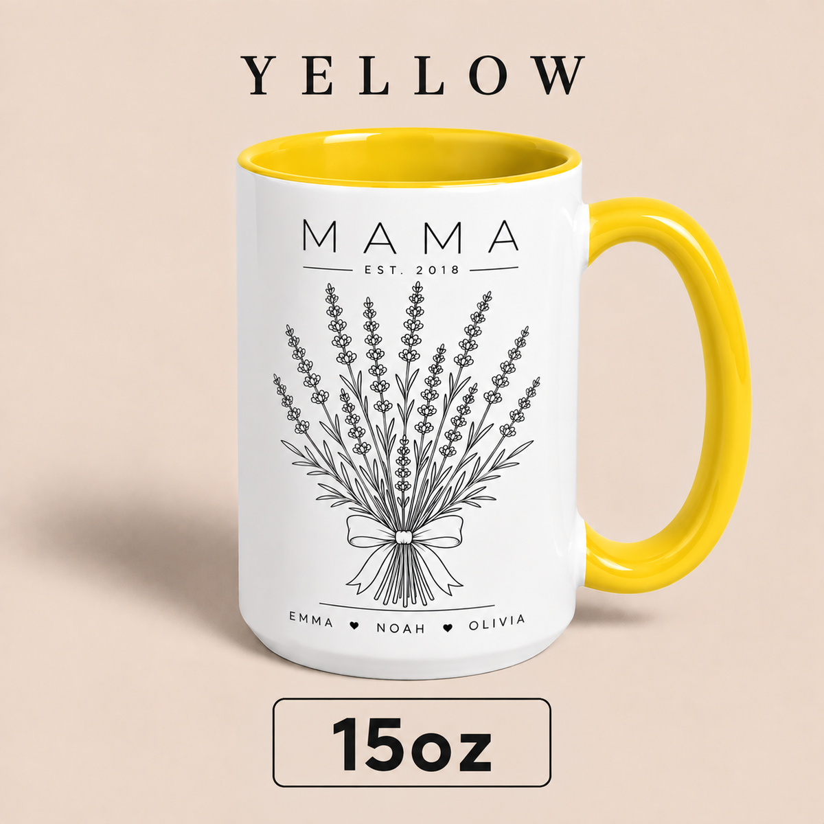 Personalized Mama Mug with Kids Names, Lavender Mom Mug, Custom Est Year Mother’s Day Gift