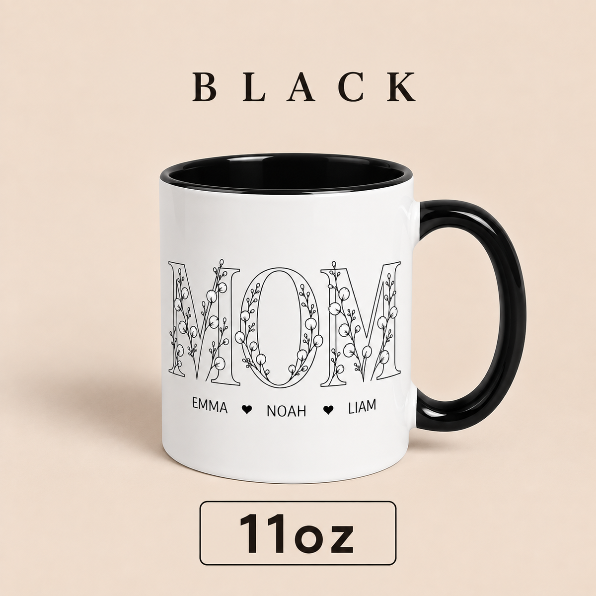 Personalized Mom Mug with Kids Names, Floral Mom Coffee Mug, Custom Mother’s Day Gift for Mom