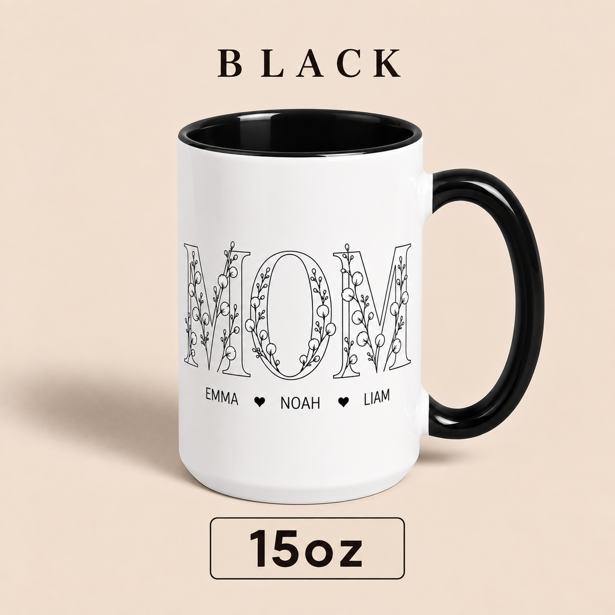 Personalized Mom Mug with Kids Names, Floral Mom Coffee Mug, Custom Mother’s Day Gift for Mom