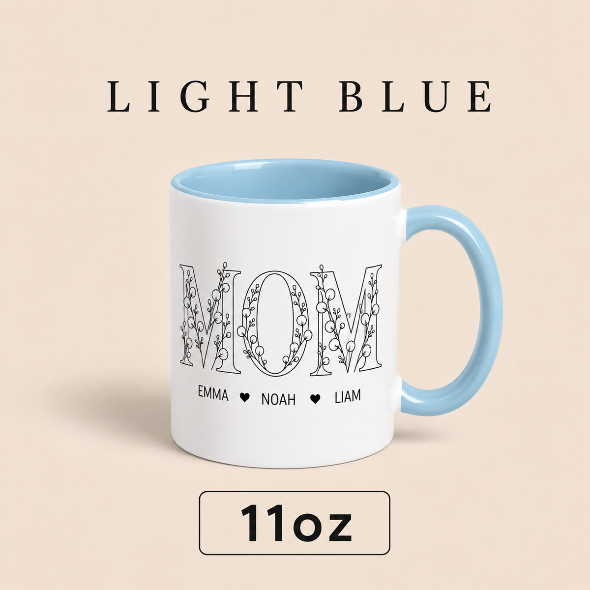 Personalized Mom Mug with Kids Names, Floral Mom Coffee Mug, Custom Mother’s Day Gift for Mom