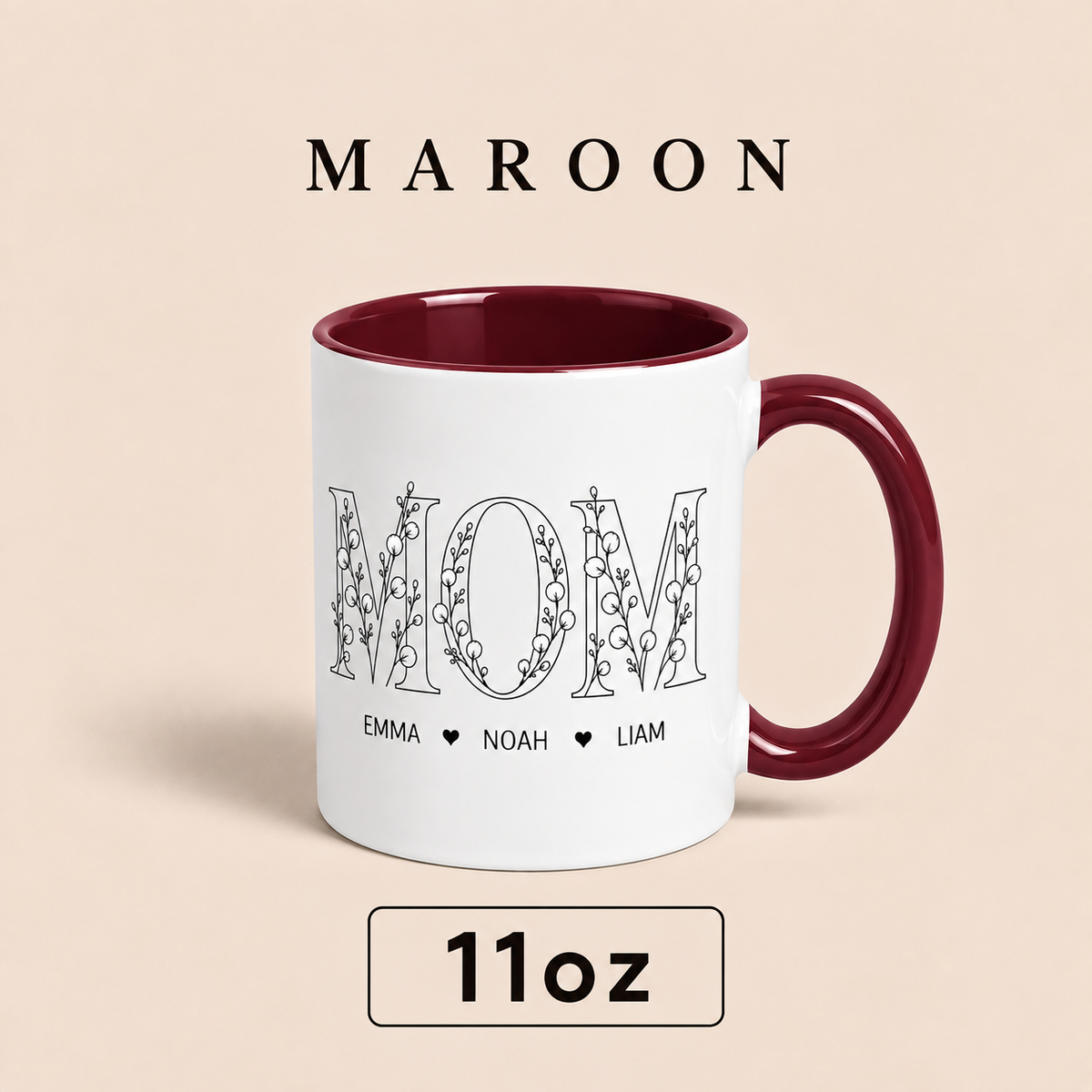 Personalized Mom Mug with Kids Names, Floral Mom Coffee Mug, Custom Mother’s Day Gift for Mom