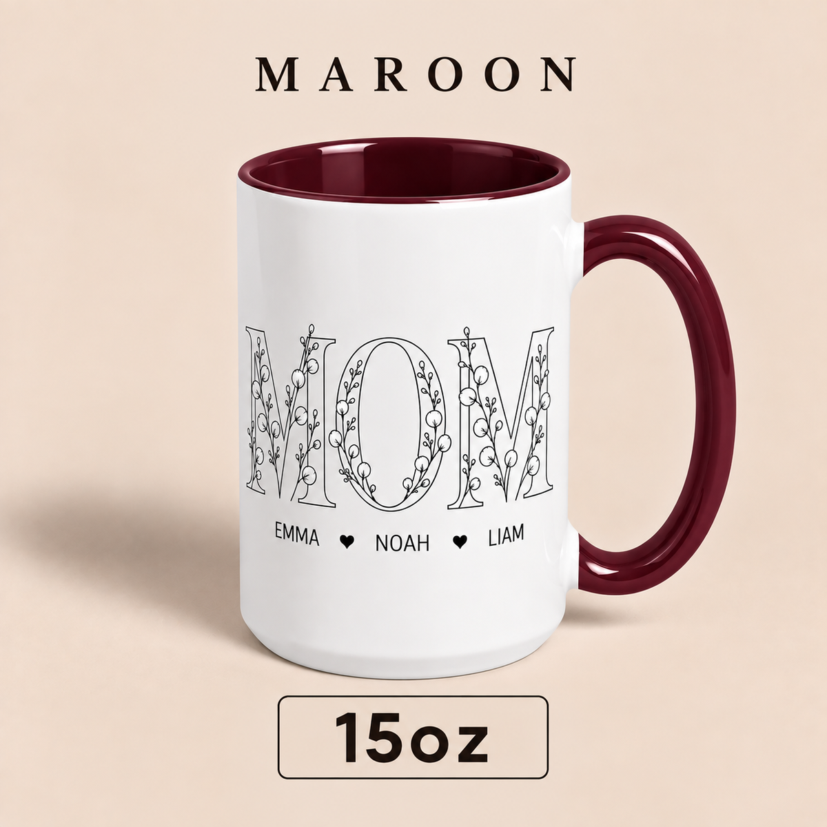 Personalized Mom Mug with Kids Names, Floral Mom Coffee Mug, Custom Mother’s Day Gift for Mom
