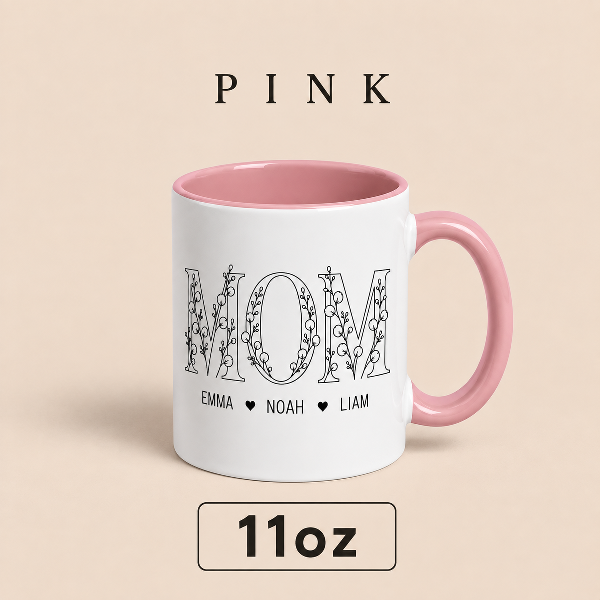 Personalized Mom Mug with Kids Names, Floral Mom Coffee Mug, Custom Mother’s Day Gift for Mom