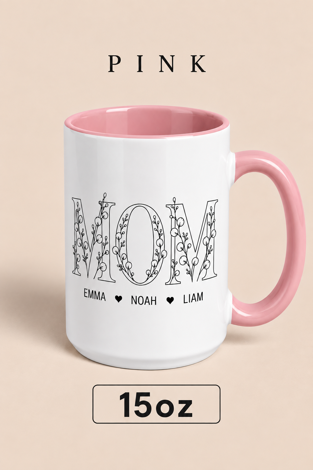 Personalized Mom Mug with Kids Names, Floral Mom Coffee Mug, Custom Mother’s Day Gift for Mom