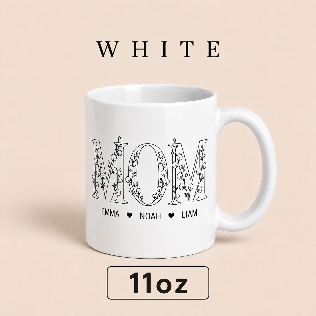 Personalized Mom Mug with Kids Names, Floral Mom Coffee Mug, Custom Mother’s Day Gift for Mom