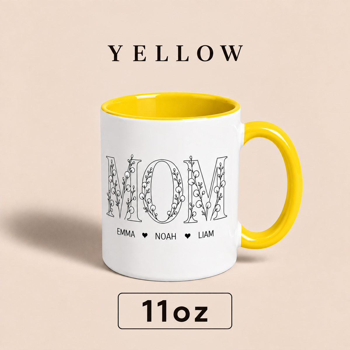 Personalized Mom Mug with Kids Names, Floral Mom Coffee Mug, Custom Mother’s Day Gift for Mom