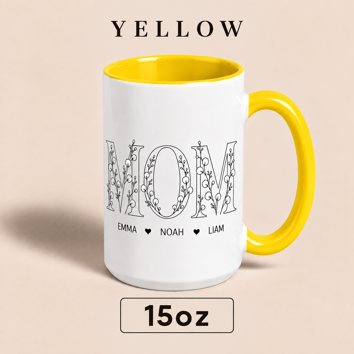 Personalized Mom Mug with Kids Names, Floral Mom Coffee Mug, Custom Mother’s Day Gift for Mom