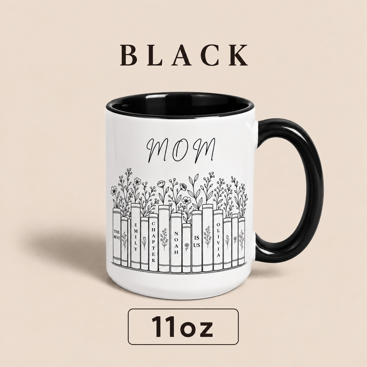 Personalized Mom Mug with Kids Names, Book Lover Mom Mug, Custom Mother’s Day Gift for Mom