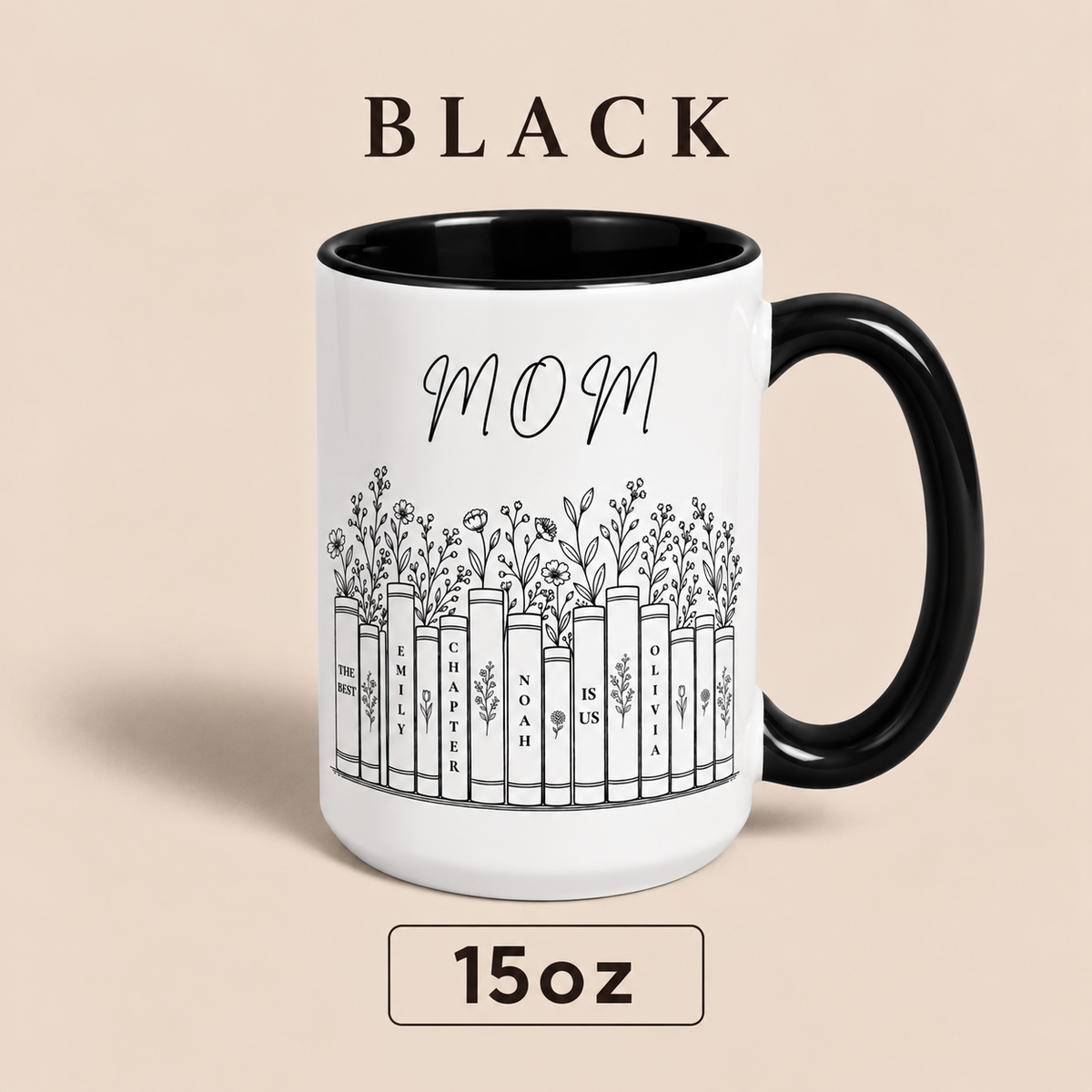Personalized Mom Mug with Kids Names, Book Lover Mom Mug, Custom Mother’s Day Gift for Mom