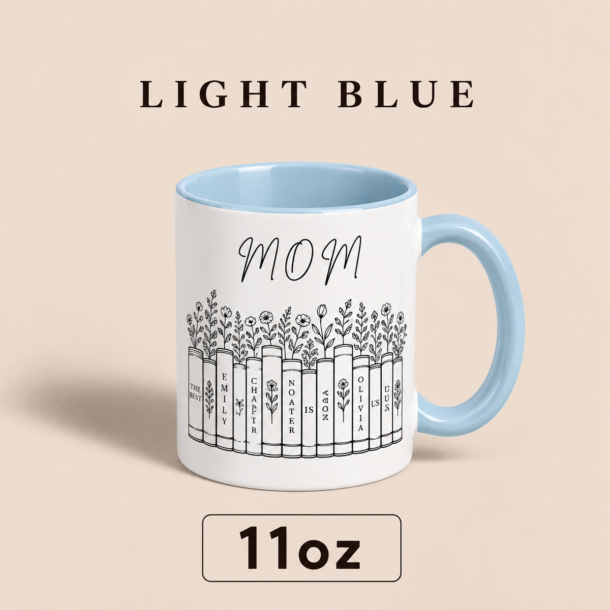 Personalized Mom Mug with Kids Names, Book Lover Mom Mug, Custom Mother’s Day Gift for Mom