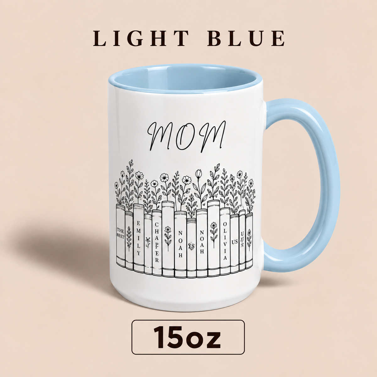 Personalized Mom Mug with Kids Names, Book Lover Mom Mug, Custom Mother’s Day Gift for Mom