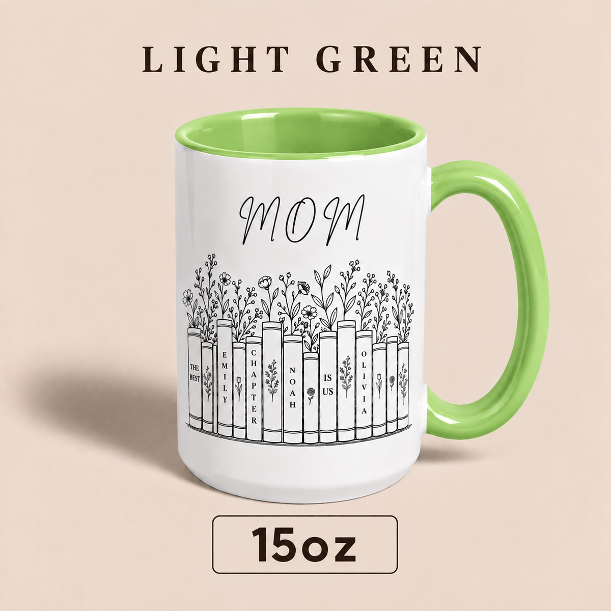 Personalized Mom Mug with Kids Names, Book Lover Mom Mug, Custom Mother’s Day Gift for Mom