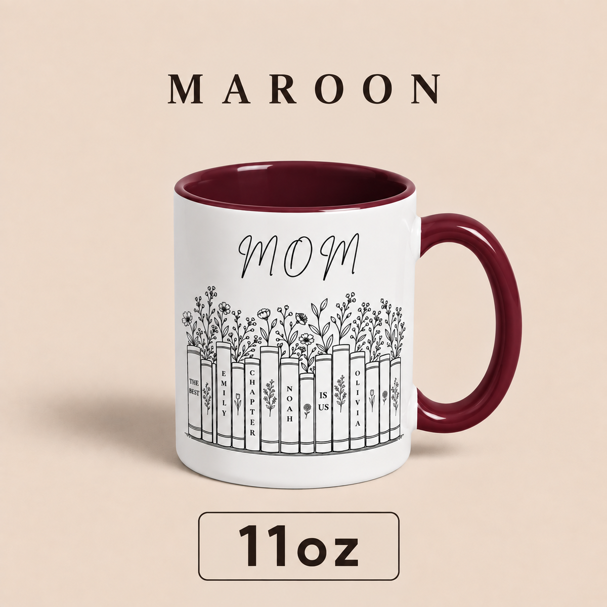 Personalized Mom Mug with Kids Names, Book Lover Mom Mug, Custom Mother’s Day Gift for Mom