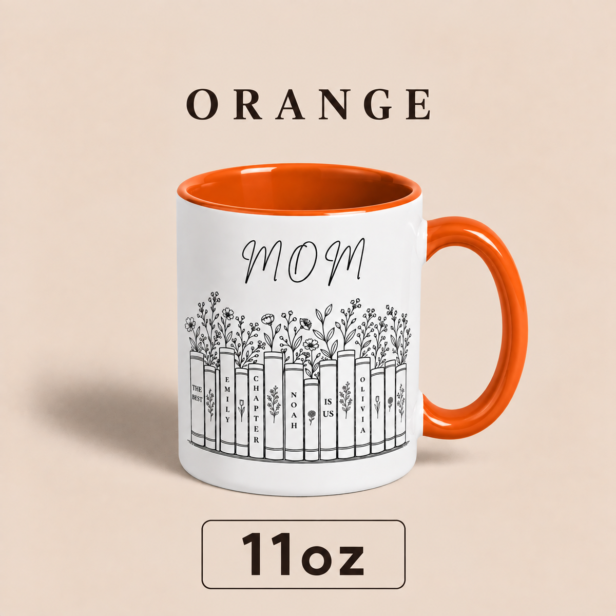 Personalized Mom Mug with Kids Names, Book Lover Mom Mug, Custom Mother’s Day Gift for Mom