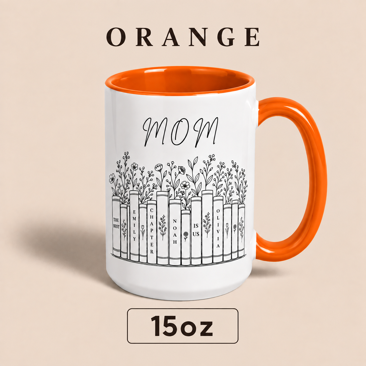 Personalized Mom Mug with Kids Names, Book Lover Mom Mug, Custom Mother’s Day Gift for Mom