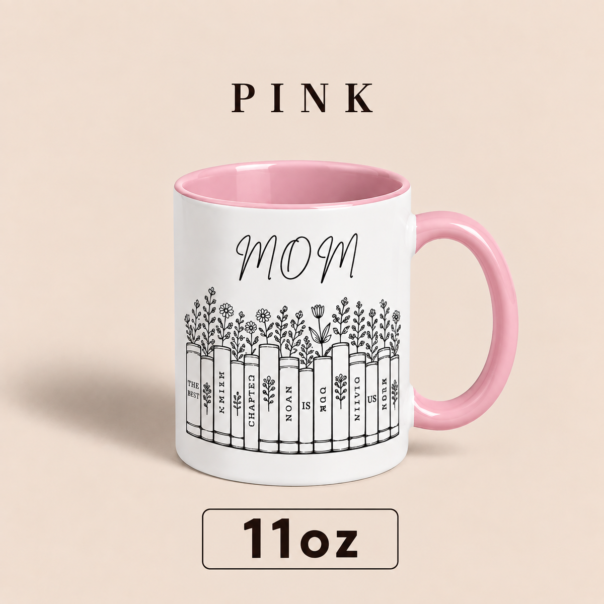 Personalized Mom Mug with Kids Names, Book Lover Mom Mug, Custom Mother’s Day Gift for Mom