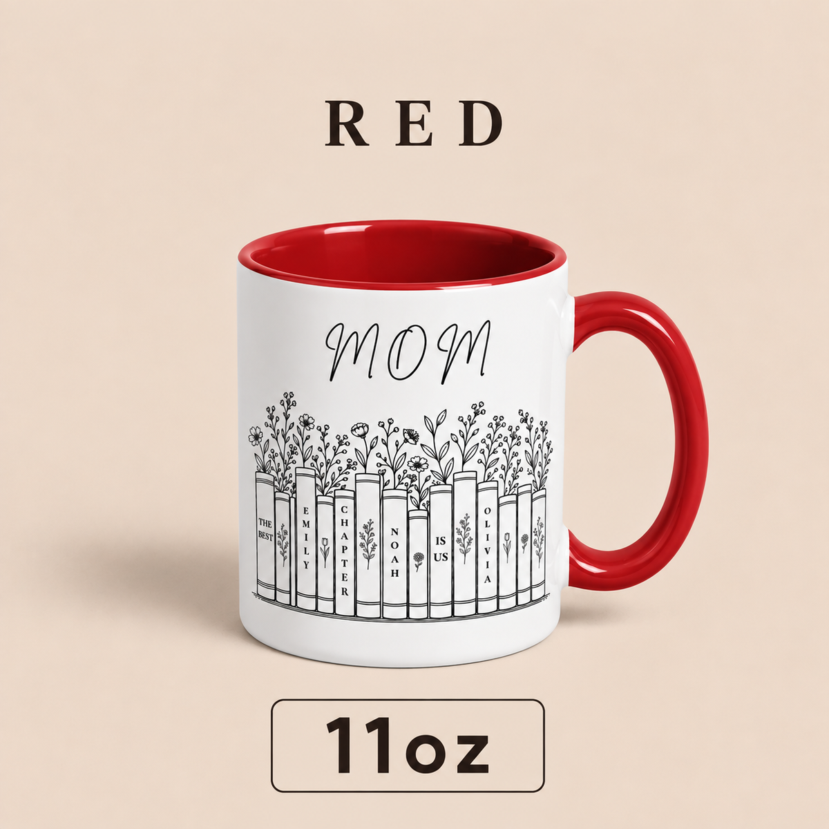 Personalized Mom Mug with Kids Names, Book Lover Mom Mug, Custom Mother’s Day Gift for Mom