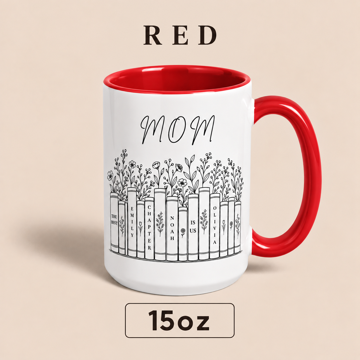Personalized Mom Mug with Kids Names, Book Lover Mom Mug, Custom Mother’s Day Gift for Mom