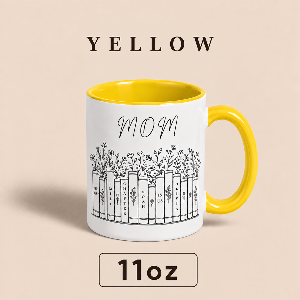 Personalized Mom Mug with Kids Names, Book Lover Mom Mug, Custom Mother’s Day Gift for Mom