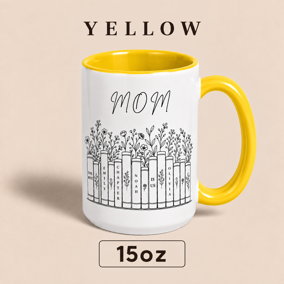 Personalized Mom Mug with Kids Names, Book Lover Mom Mug, Custom Mother’s Day Gift for Mom