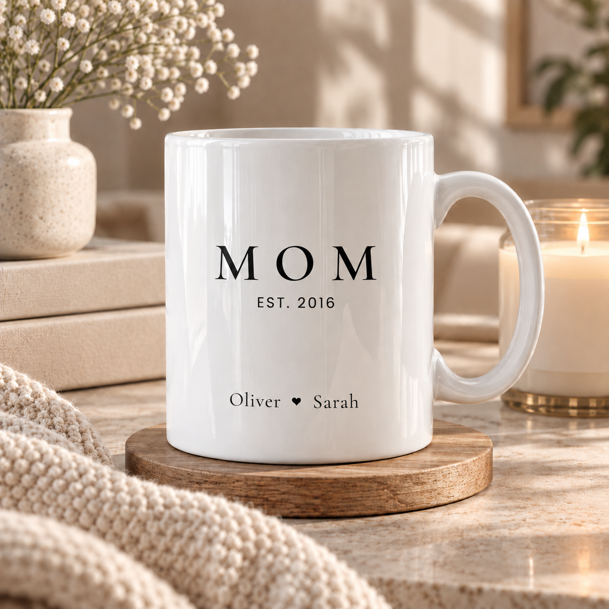 Custom Mom EST year mug personalized with kids names