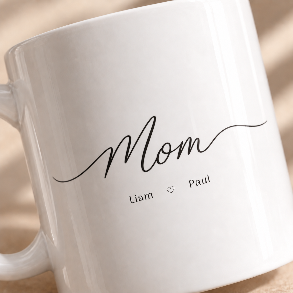 Close up custom Mom mug personalized with children names