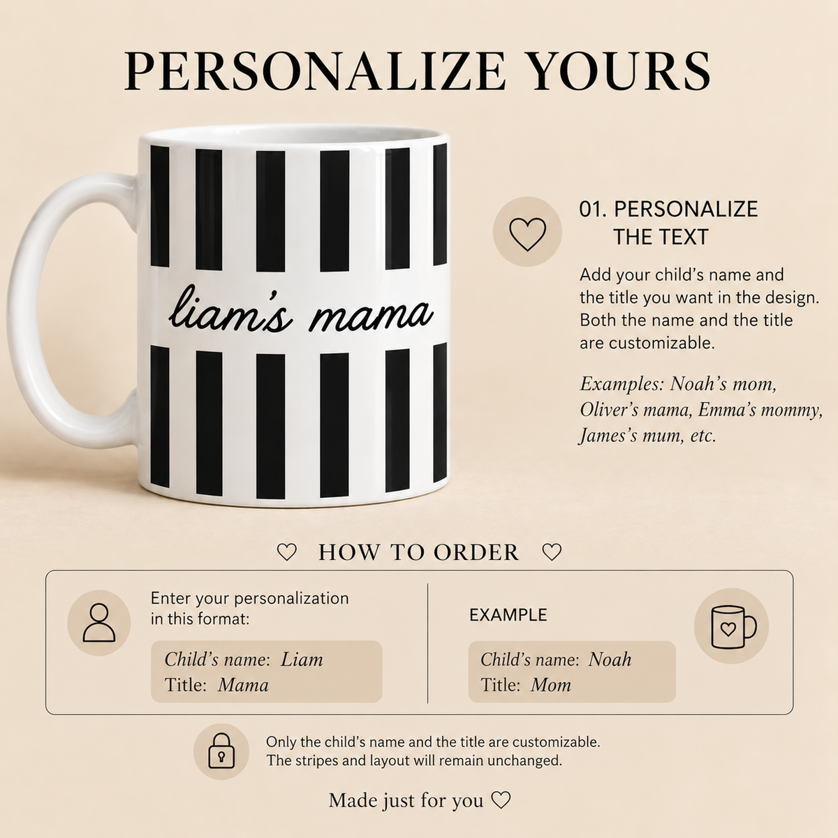 How to personalize Mama mug with child name and custom mom title
