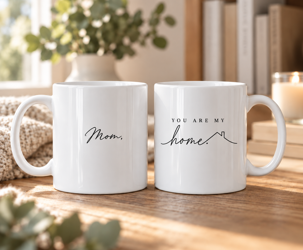 Personalized two sided Mom mug with You Are My Home quote
