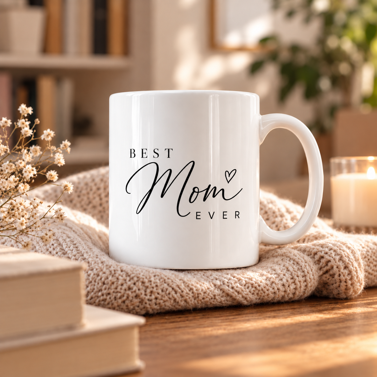  Best Mom Ever personalized ceramic mug with minimalist heart design
